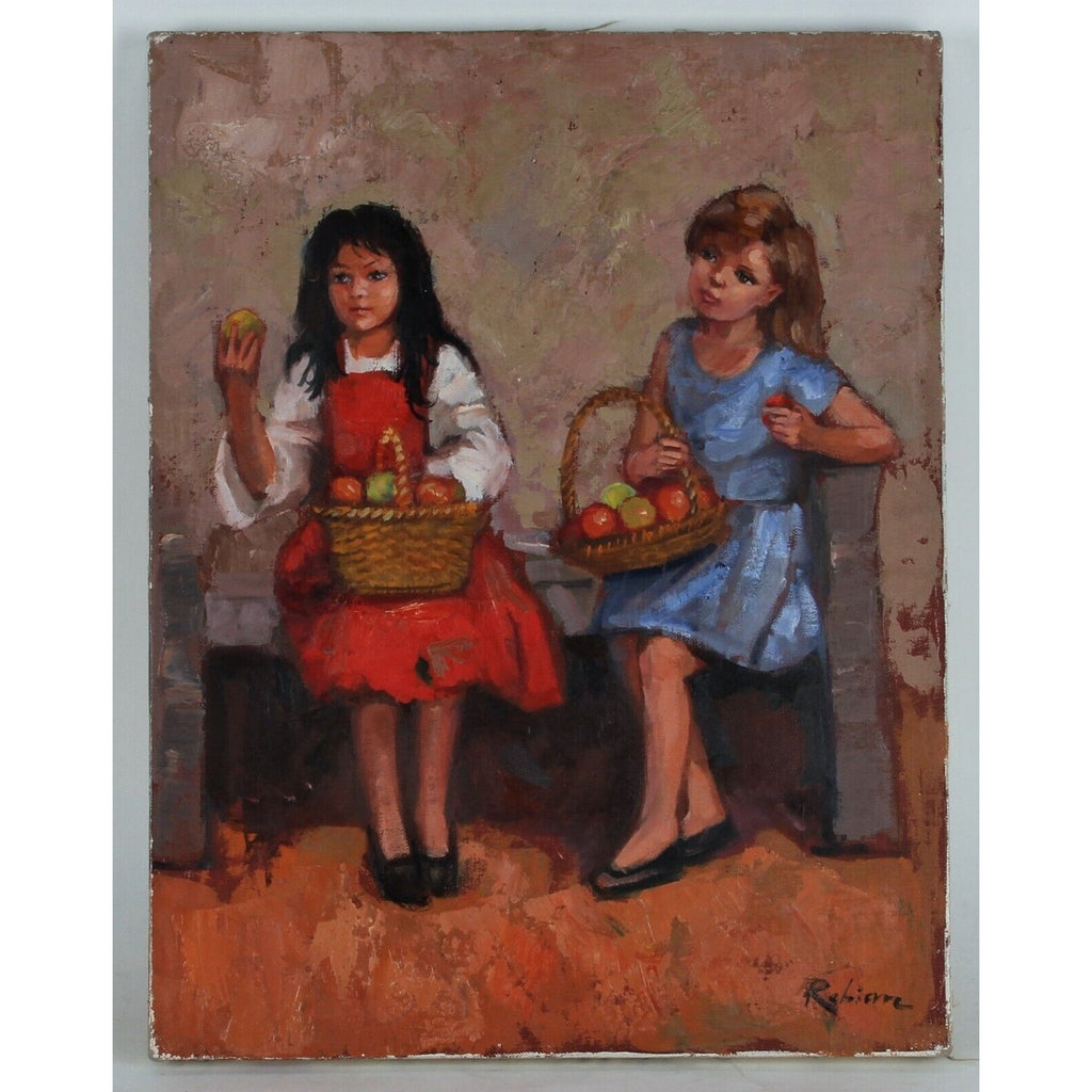 "Two Sisters" (1965) by Robierre, Oil on Canvas, 18x24