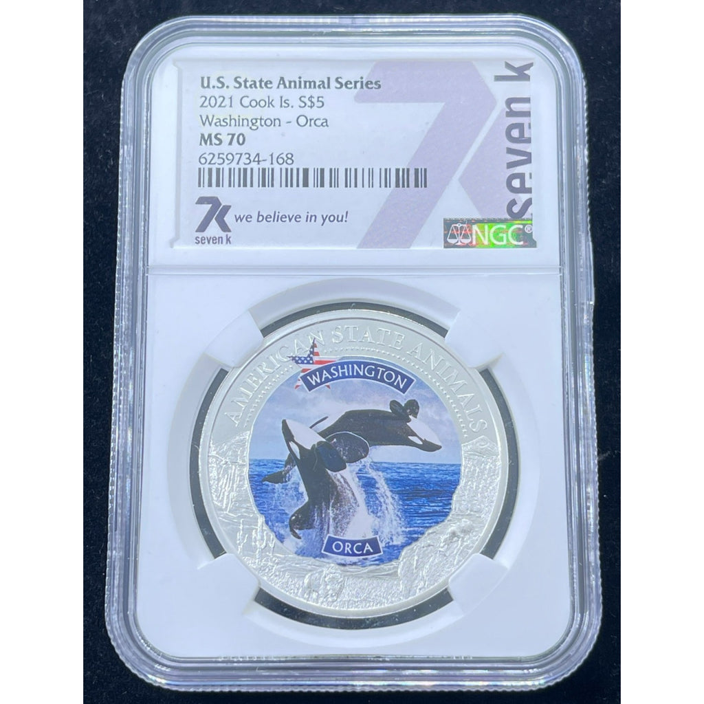 2021 Cook Islands S$5 US State Animal Series Washington - Orca NGC MS7 ...