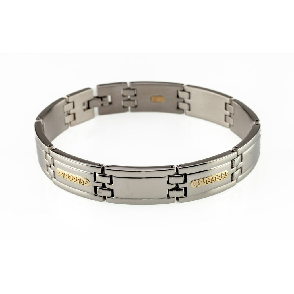 Stainless Steel & 14k Yellow Gold Men's Link Bracelet 8.5"