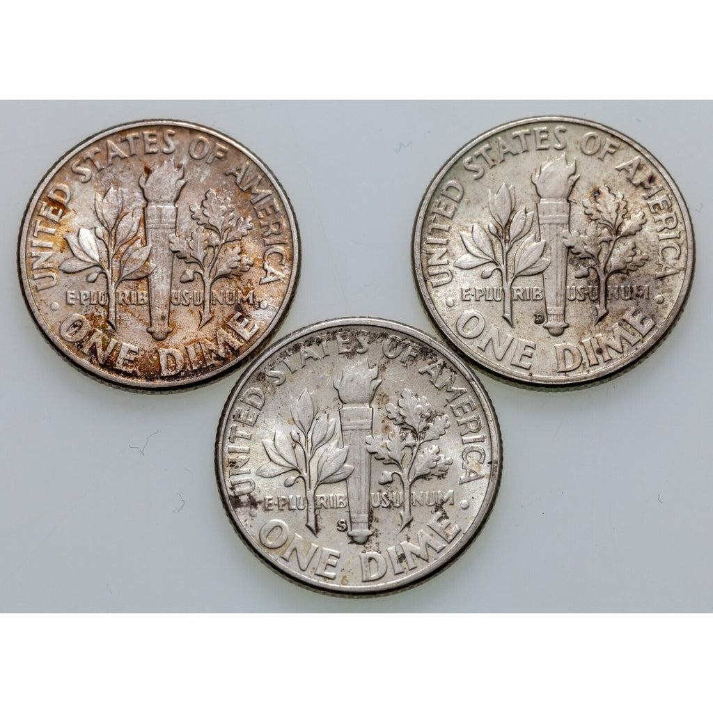 Lot of 3 Roosevelt Dimes (1950-P,D,S) in Choice BU Condition, Mostly White