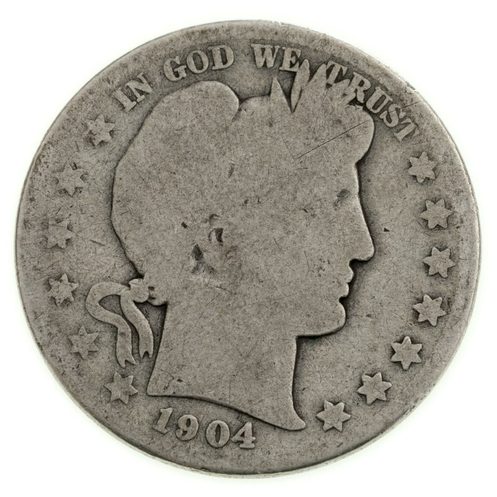 1904-S 50C Barber Half Dollar in About Good AG Condition, Natural Color