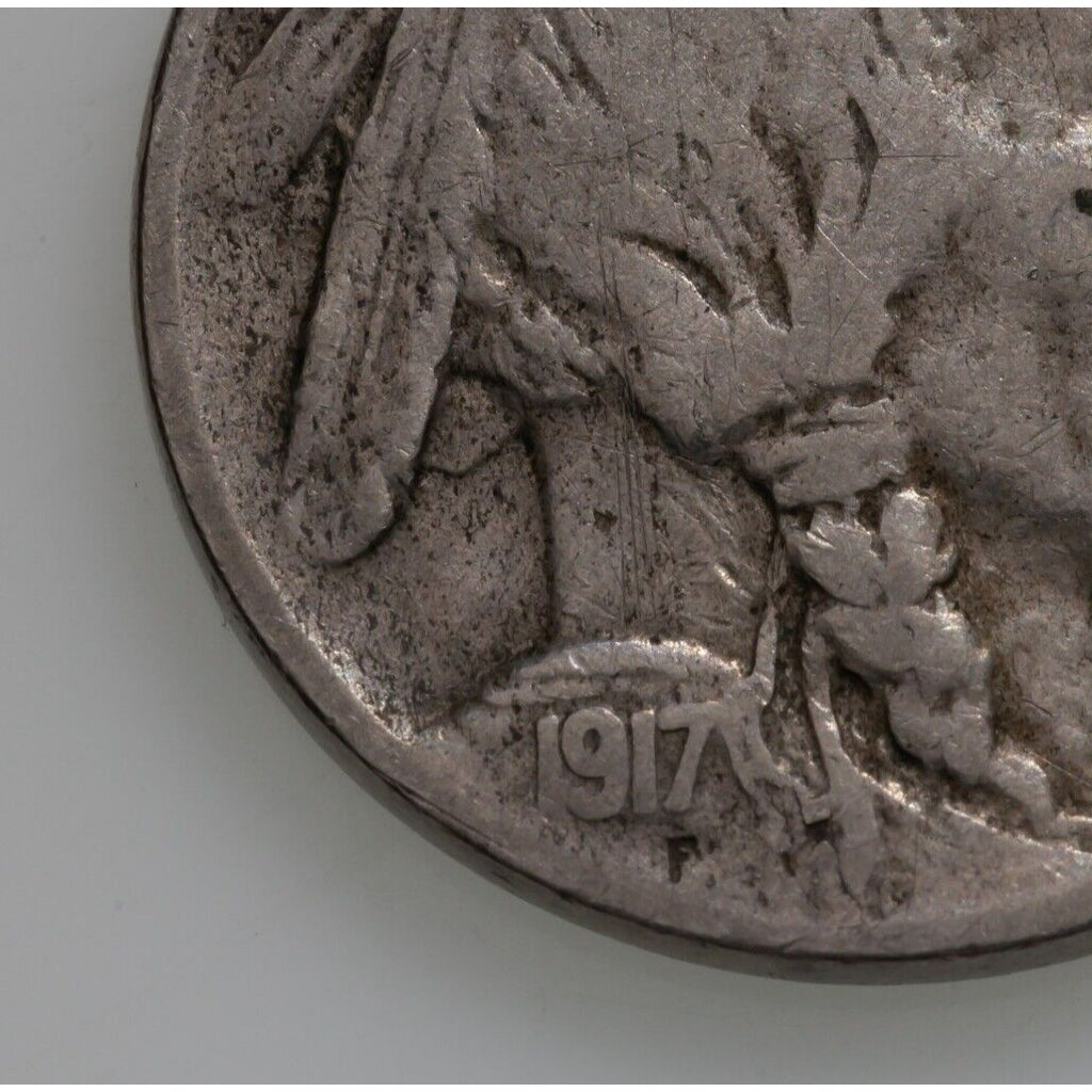1917-D 5C Buffalo Nickel in Fine Condition, Natural Color, Letters Clear Rims