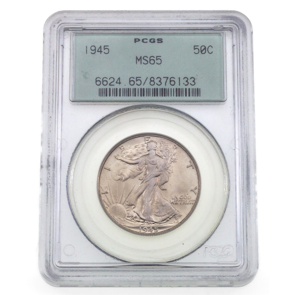 1945 50C Walking Liberty Half Dollar Graded by PCGS as MS65 Old Label