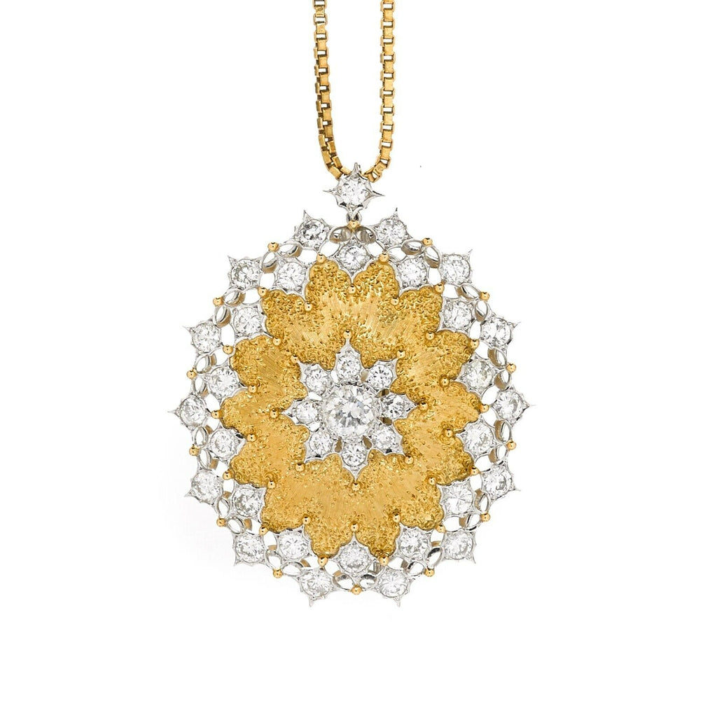 Buccellati Diamond and 18k Gold Pendant-Brooch Necklace 3.80ctw