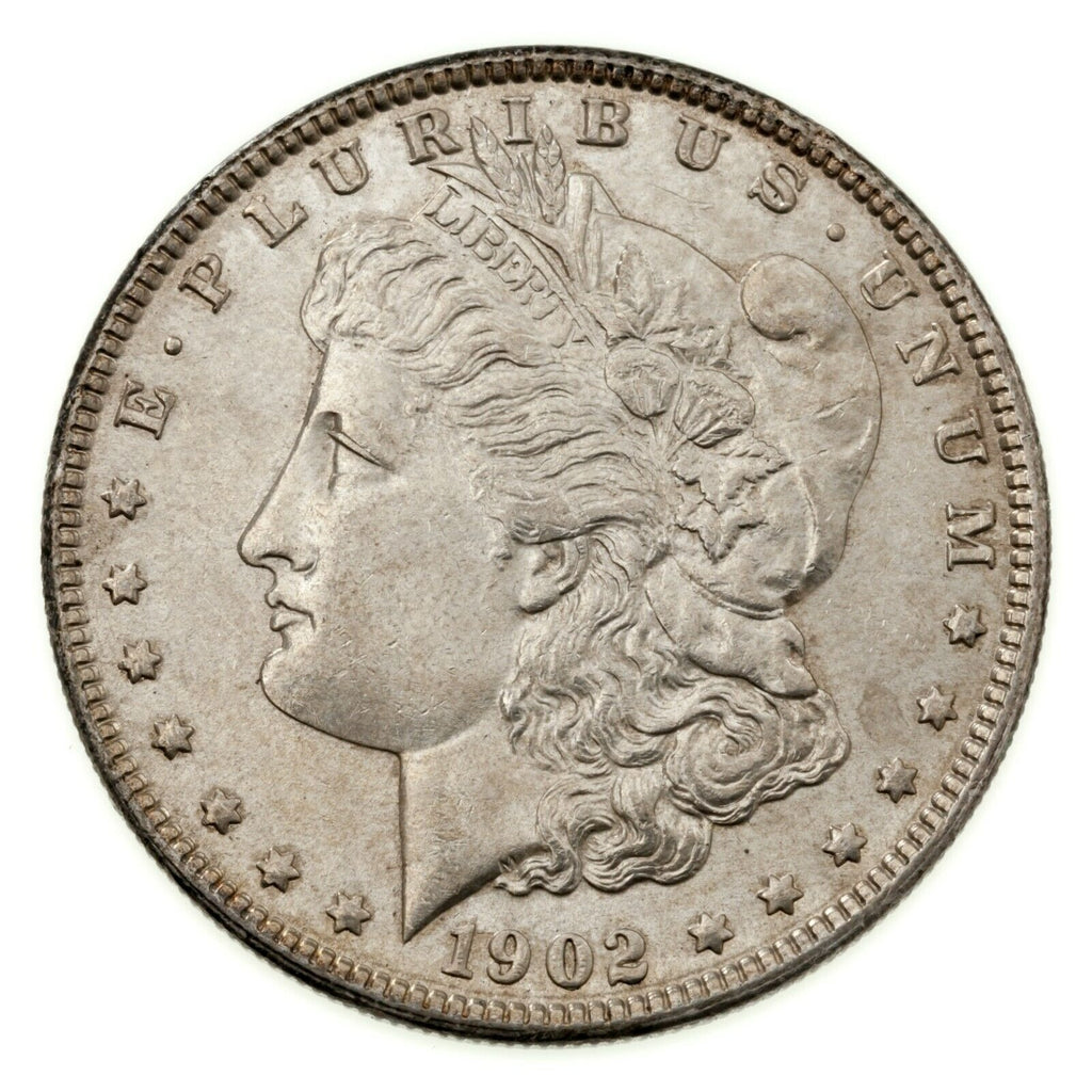 1902 $1 Silver Morgan Dollar in AU+ Condition, Touch of Toning, Luster