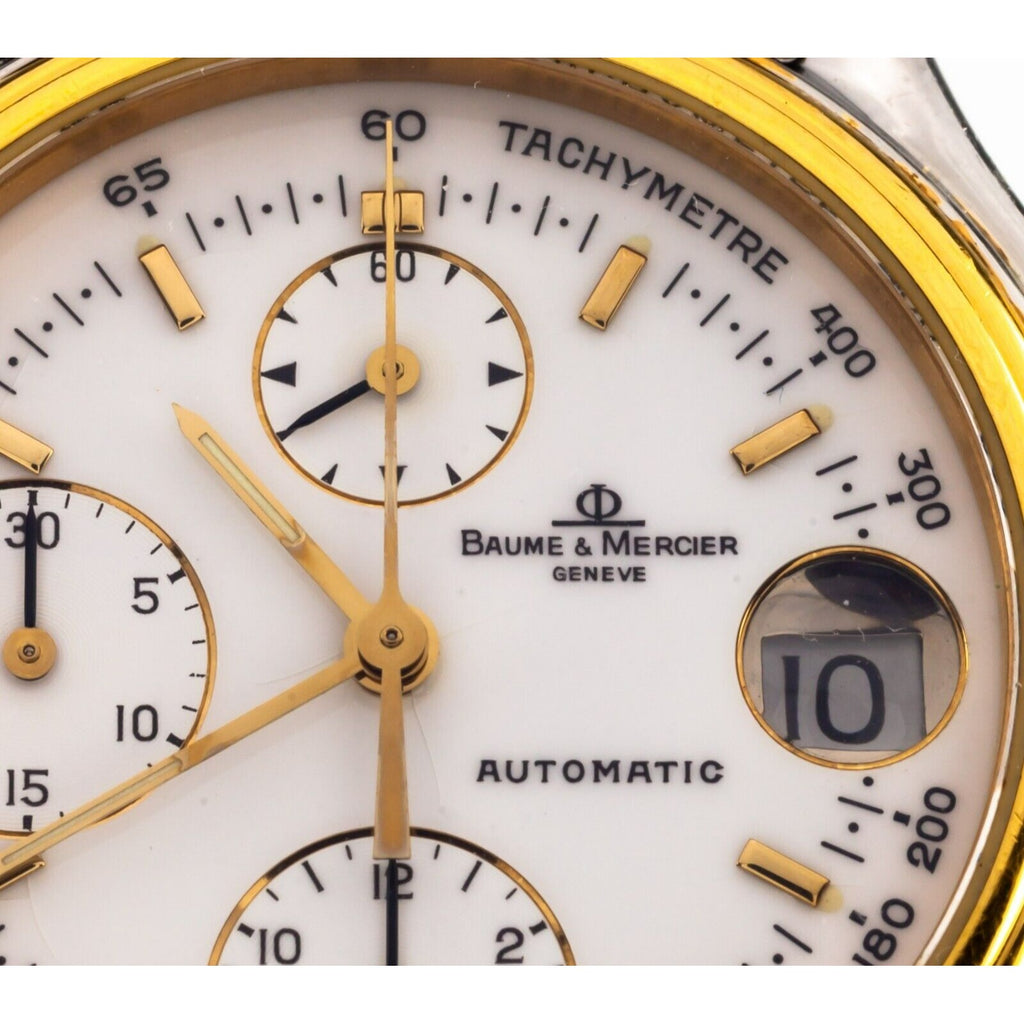 Baume & Mercier Stainless Steel Baumatic Chronograph Watch w/ Gold Bezel 6103