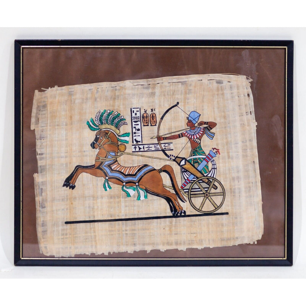 Gorgeous Painting on Papyrus of Rameses II in Battle of Kadesh Framed