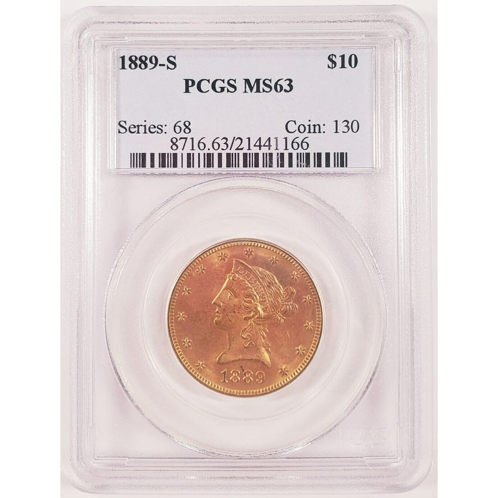 1889-S $10 Gold Liberty Eagle Graded by PCGS as MS-63! Gorgeous Early US Gold!