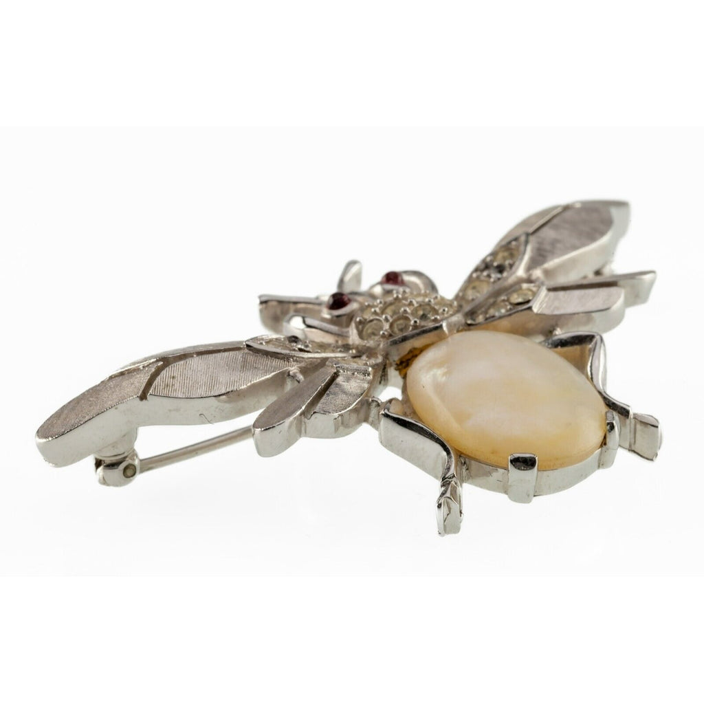 Trifari Silvertone Jelly Belly Pearl Bee Brooch Crown Hallmark 1950s