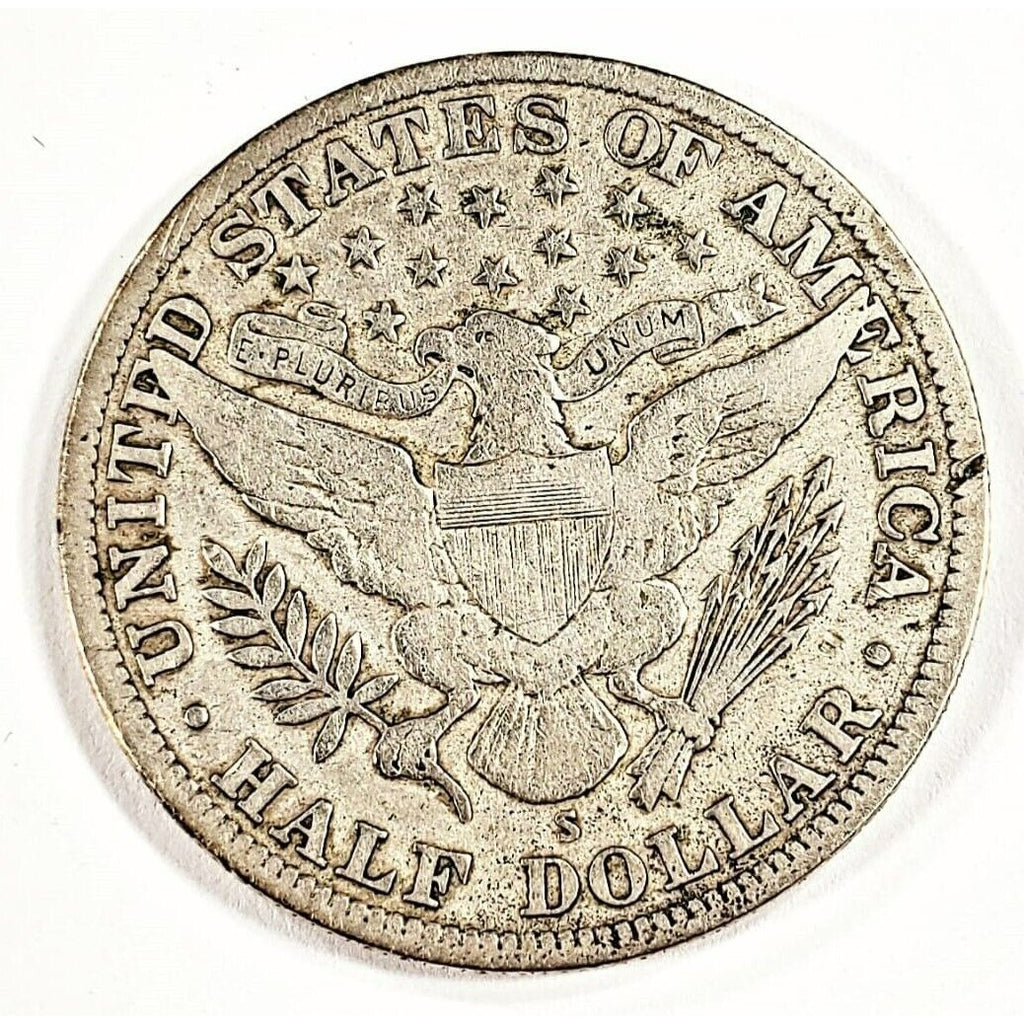 1915-S 50C Barber Half Dollar in Fine Condition, Light Gray Color, Full LIBERTY