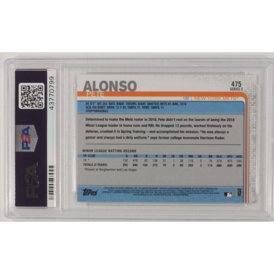 2019 Topps Pete Alonso 150th Anniversary #475 PSA 10 Gem Mint