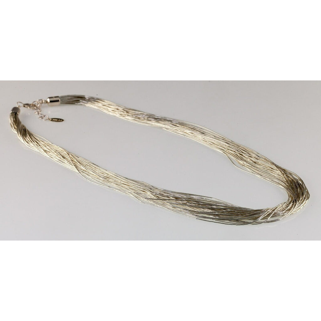 Sterling Silver 40 Strand Liquid Silver Necklace w/ Lobster Clasp Appx 22" Long