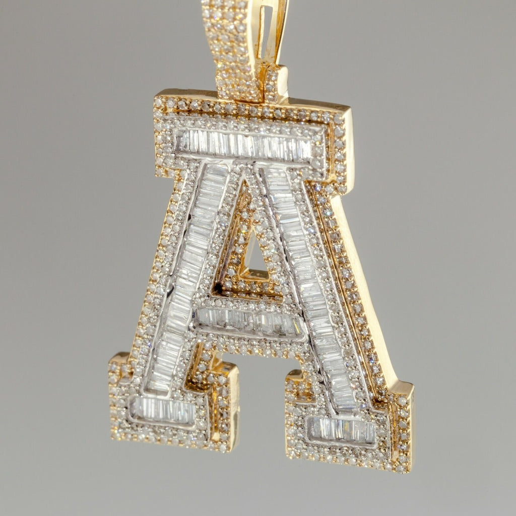 10k White and Yellow Gold Diamond Letter "A" Pendant TDW = 3.50 Cts