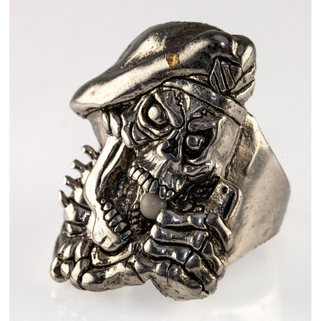 1987 G&S Gordon & smith Silver Tone Skull Grenade Biker Ring Size 11