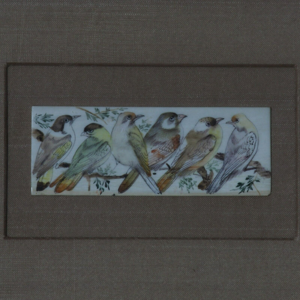 Gorgeous Painting on Wood Six Birds Framed Adorable 9.5 x 11.5"