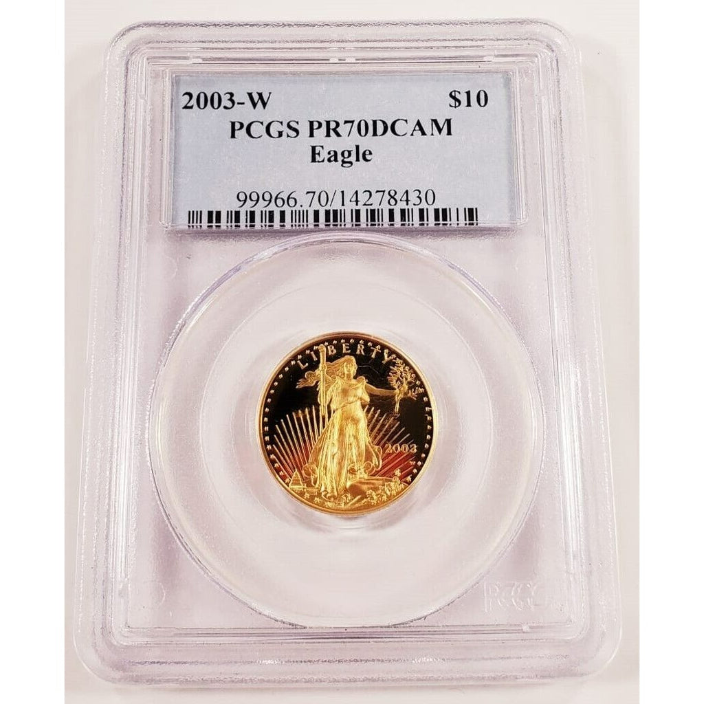 2003-W G$10 1/4 Oz. Gold American Eagle Graded by PCGS as PR70DCAM Proof