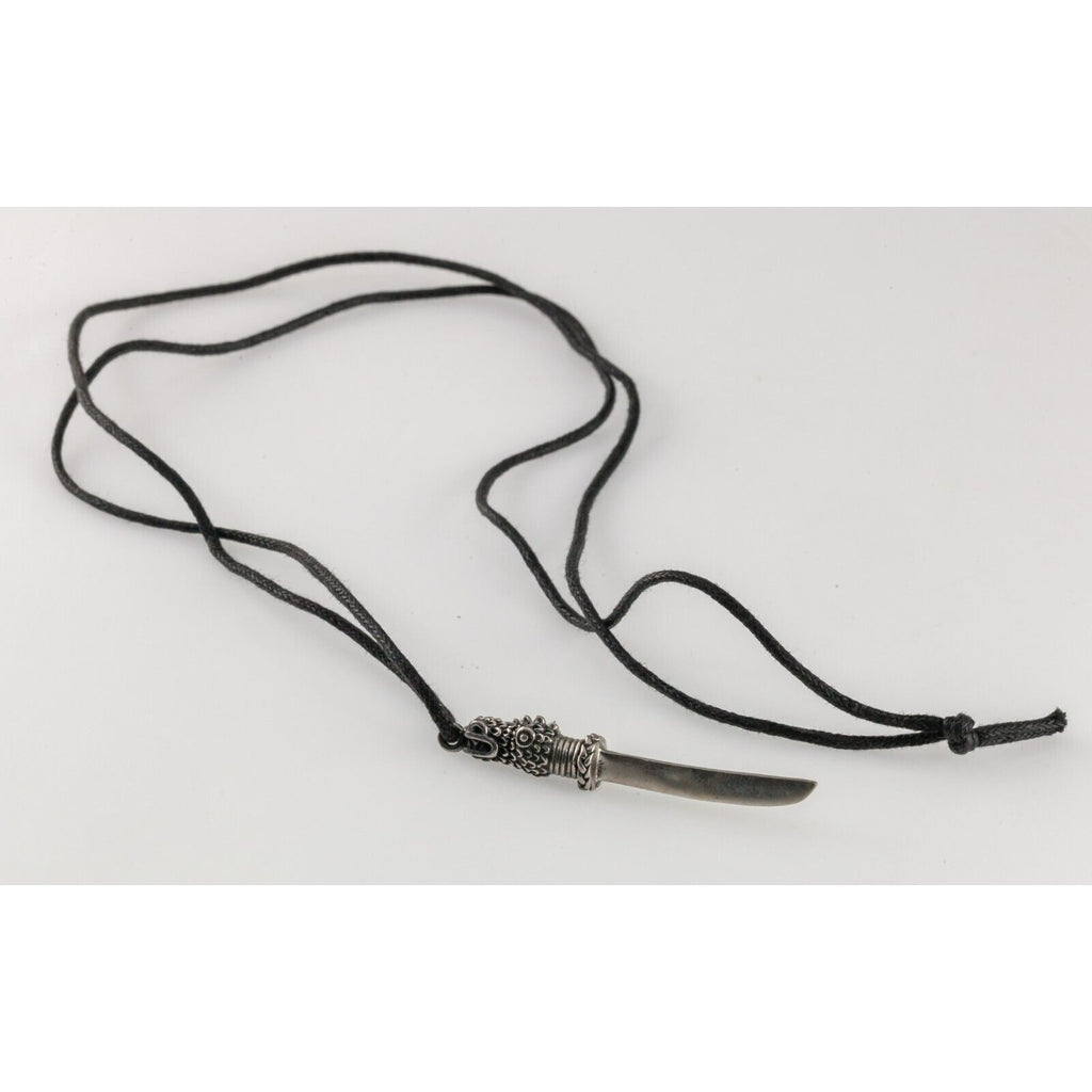 Sterling Silver Chinese Dragon Hilt Sword Pendant on Leather Strand