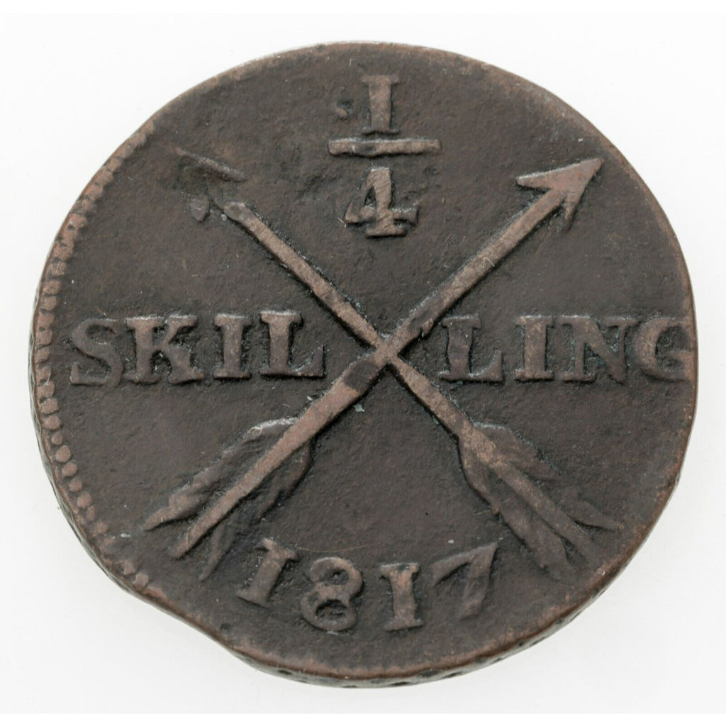 1817 Sweden 1/4 Skilling KM #592 Fine+ Condition
