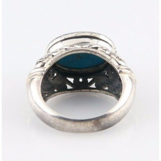 Vintage Sterling Silver Ring with Oval Light-Blue Turquoise Cabochon (Size 6)