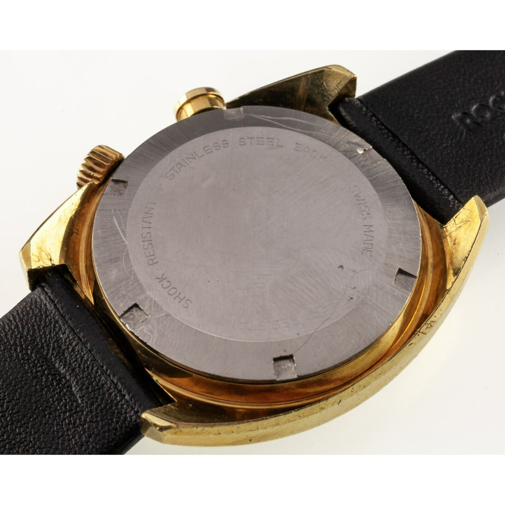 Bucherer Gold-Plated Alarm Watch Automatic "Memomatic" w/ Leather Band 2980 Date