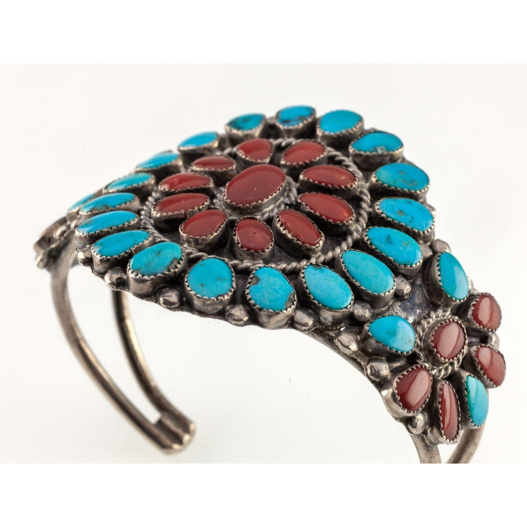 Zuni Paul & Nancy Leekity Turquoise & Coral Cuff Bracelet in Sterling 49 mm Wide