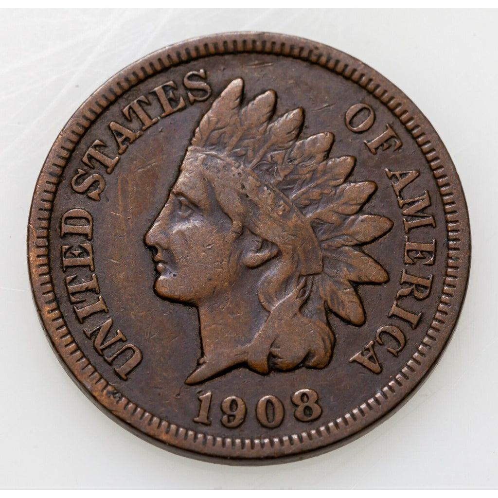 1908-S 1C Indian Cent in Fine Condition, All Brown Color, "LIBERTY" is Full