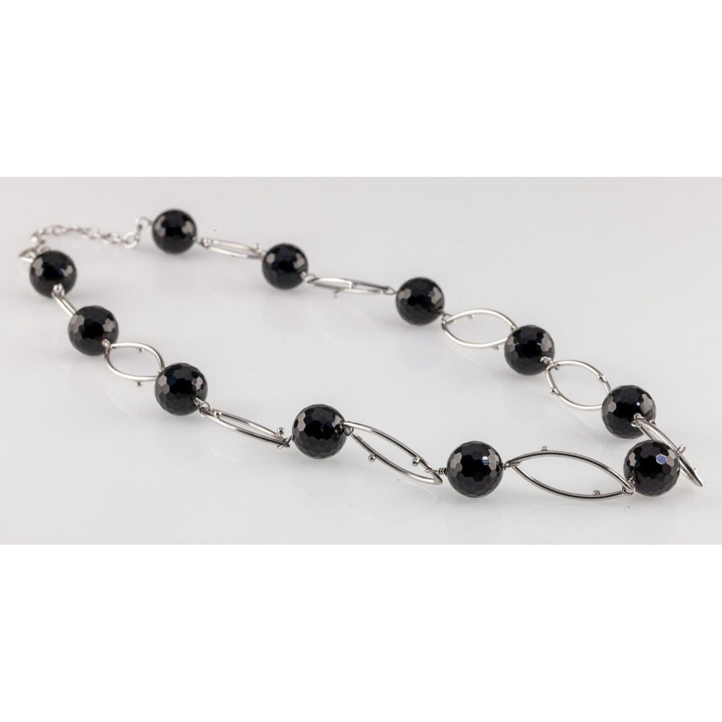 Gorgeous Sterling Silver and Briolette Black Bead Necklace 19"