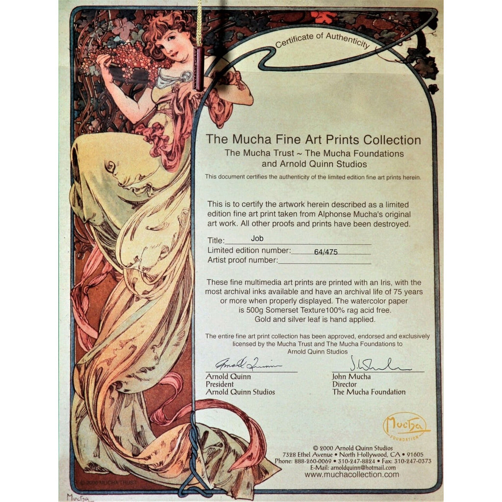 JOB Cigarette Papers Giclée by Alphonse Mucha Signed LE No.75/475