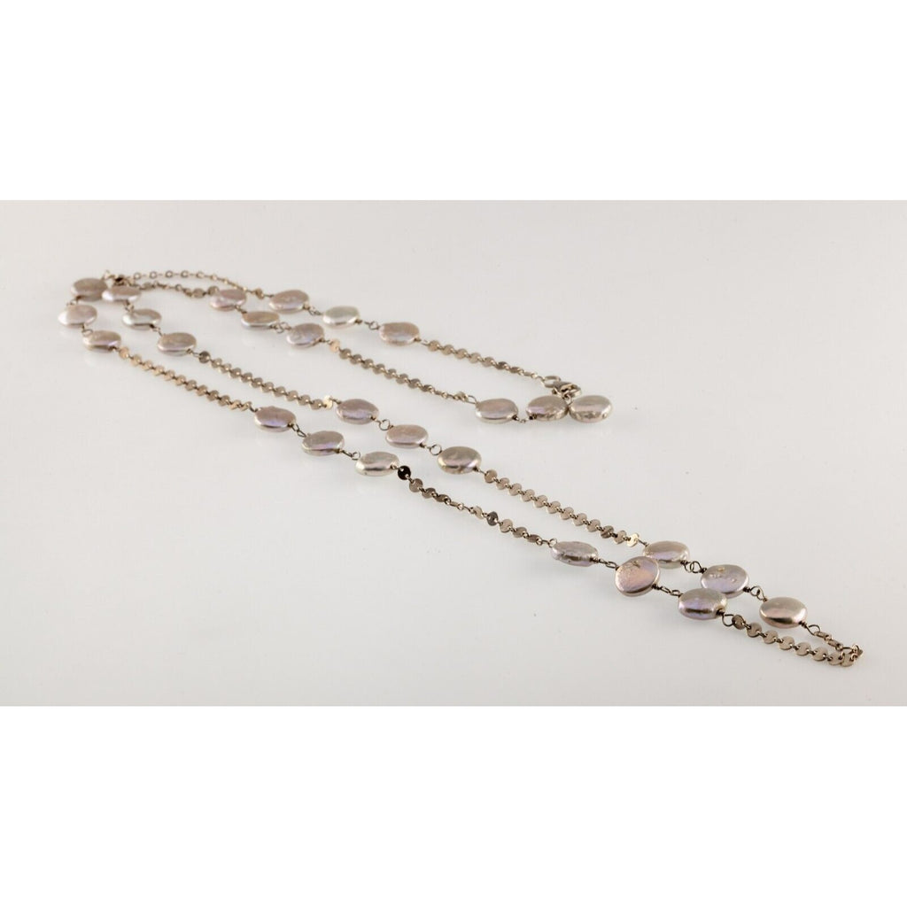 Sterling Silver Opera Length Station Coin Pearl Necklace Gorgeous!