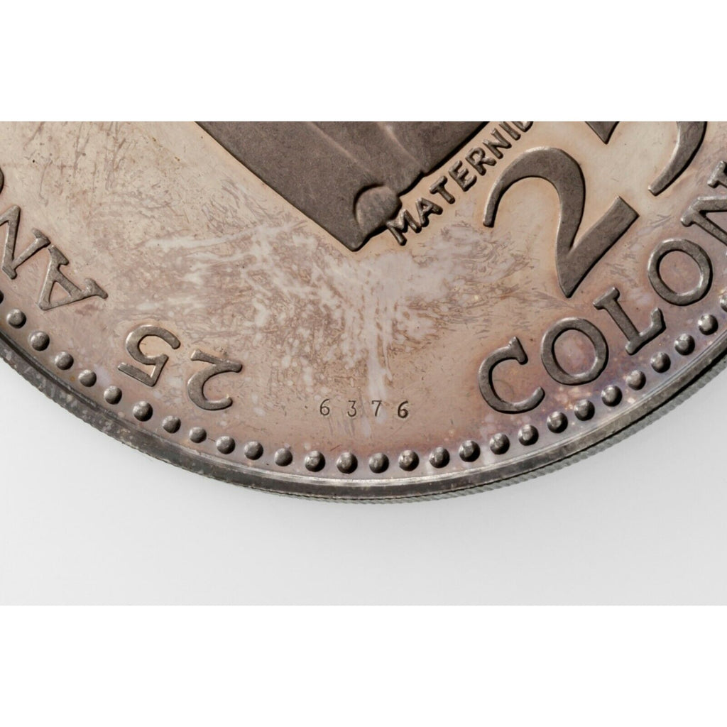 1970 Costa Rica 25 Colones Proof Silver coin w/ Original Pouch KM 194 Very Rare!