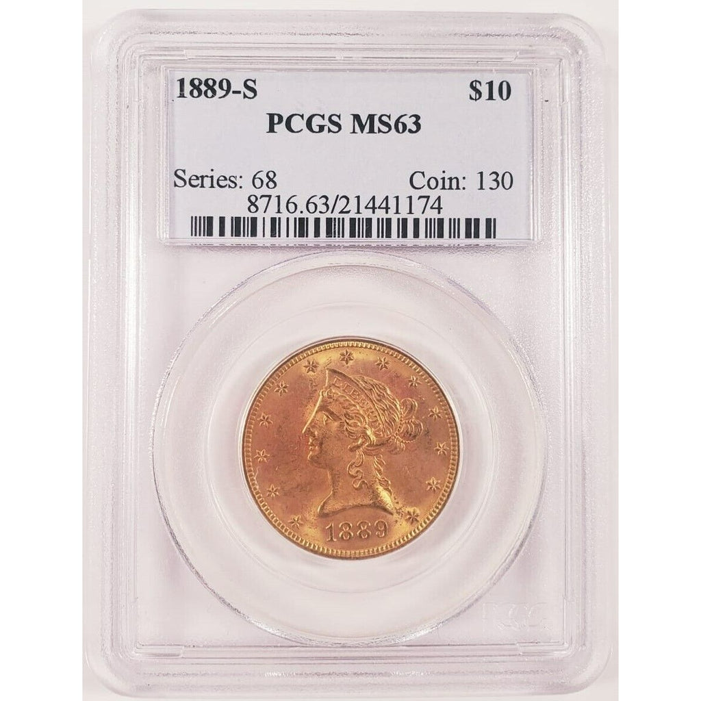 1889-S $10 Gold Liberty Eagle Graded by PCGS as MS-63! Gorgeous Early US Gold!