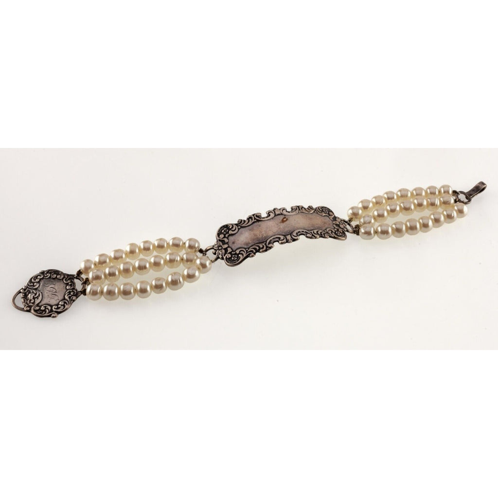 Gorgeous Sterling Silver Toree 3-Row Pearl Strand Bracelet 7.25" Long