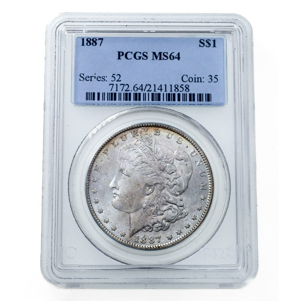 1887 $1 Silver Morgan Dollar Graded by PCGS as MS-64! Great Morgan!