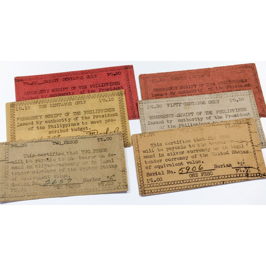 1943 Emergency Script of the Philippines 10c - 2p Lot of 6