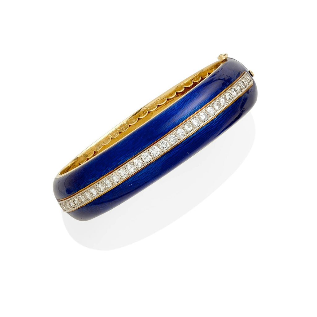 Piccini Firenze 2.15ct Diamond & Enamel 18k Gold Hinged Bangle Bracelet 60.20g