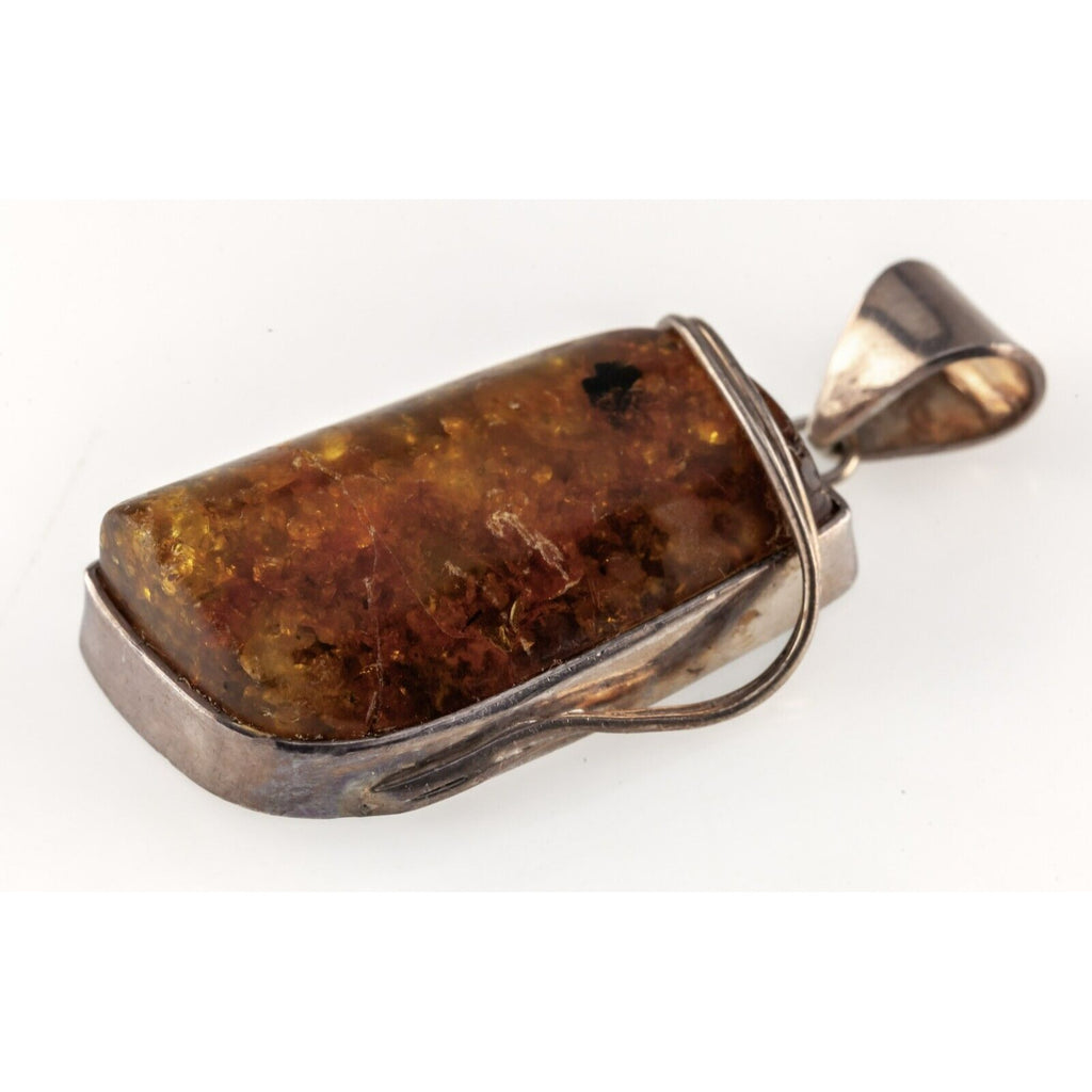 Gorgeous Sterling Silver Baltic Amber Pendant Great Texture!