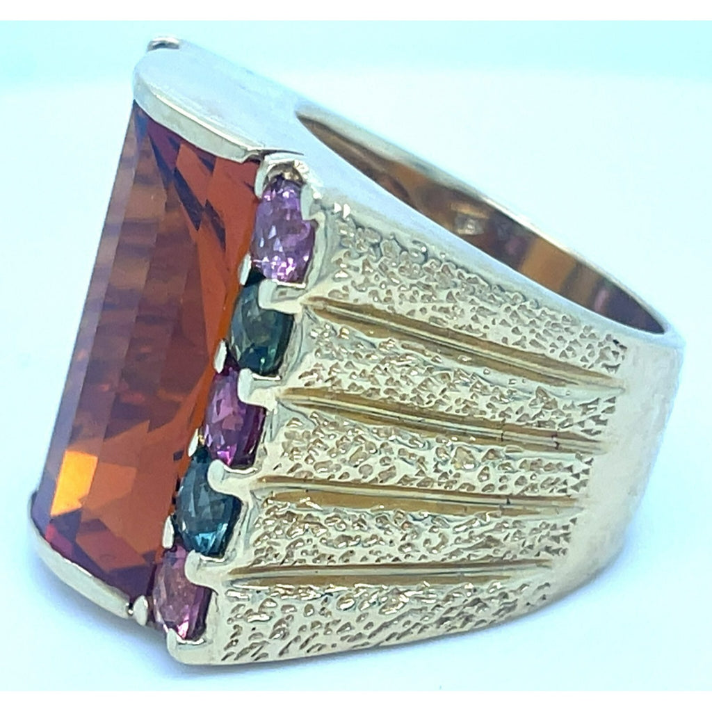 18k Yellow Gold Domed Citrine and Tourmaline Ring Size 8.75