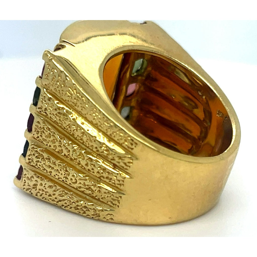 18k Yellow Gold Domed Citrine and Tourmaline Ring Size 8.75
