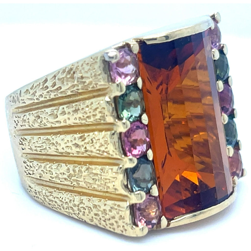 18k Yellow Gold Domed Citrine and Tourmaline Ring Size 8.75
