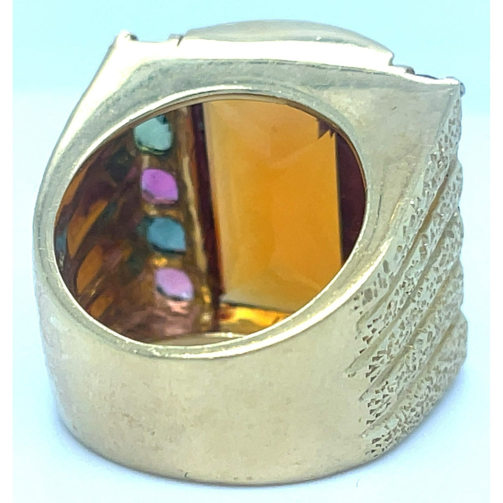 18k Yellow Gold Domed Citrine and Tourmaline Ring Size 8.75