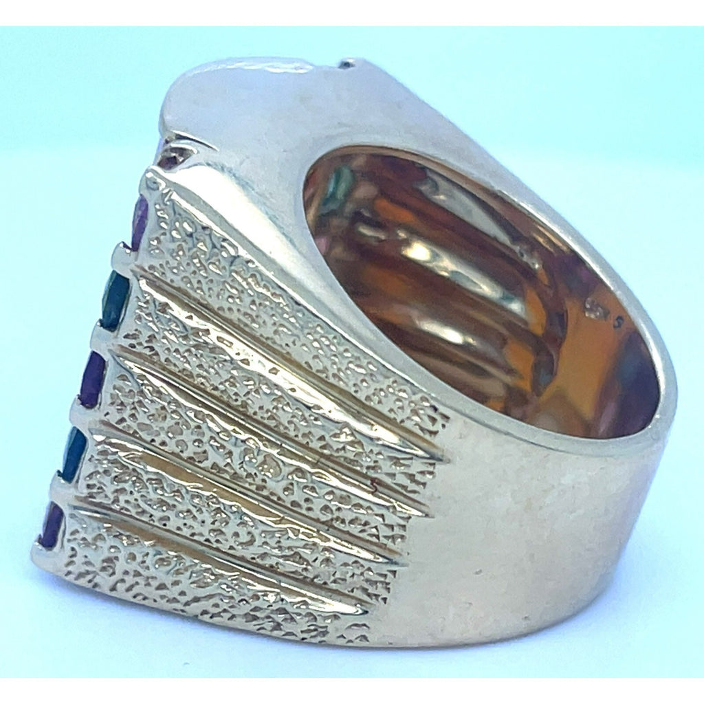 18k Yellow Gold Domed Citrine and Tourmaline Ring Size 8.75