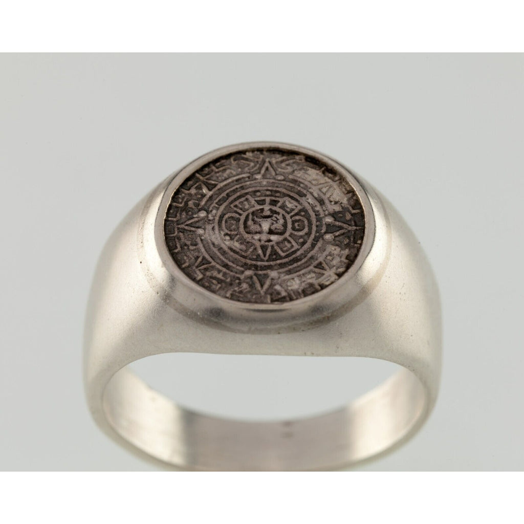 Men's Aztec Sun Calendar Sterling Silver Ring size 11.75