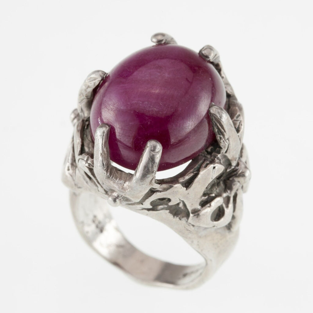 Cullquipuma Sterling Silver Cabochon Ruby Ring, Gorgeous! SZ 9.50