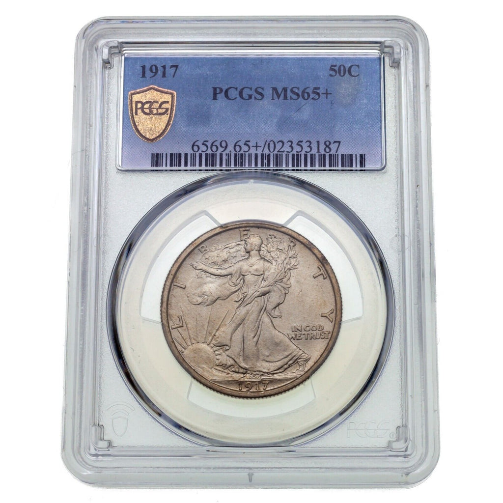 1917 50C Walking Liberty Half Dollar Graded by PCGS as MS65+ Gorgeous!