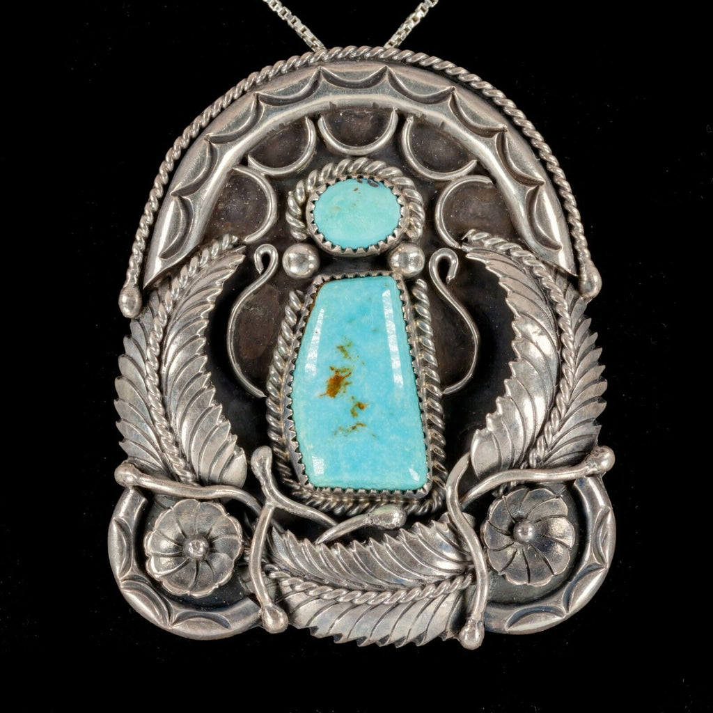 Thomas J. Navajo Sterling Silver Turquoise Pendant 46gr.