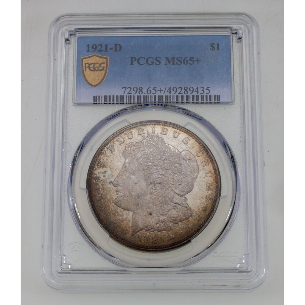 1921-D $1 Silver Morgan Dollar Graded by PCGS as MS-65+ Rim Toning