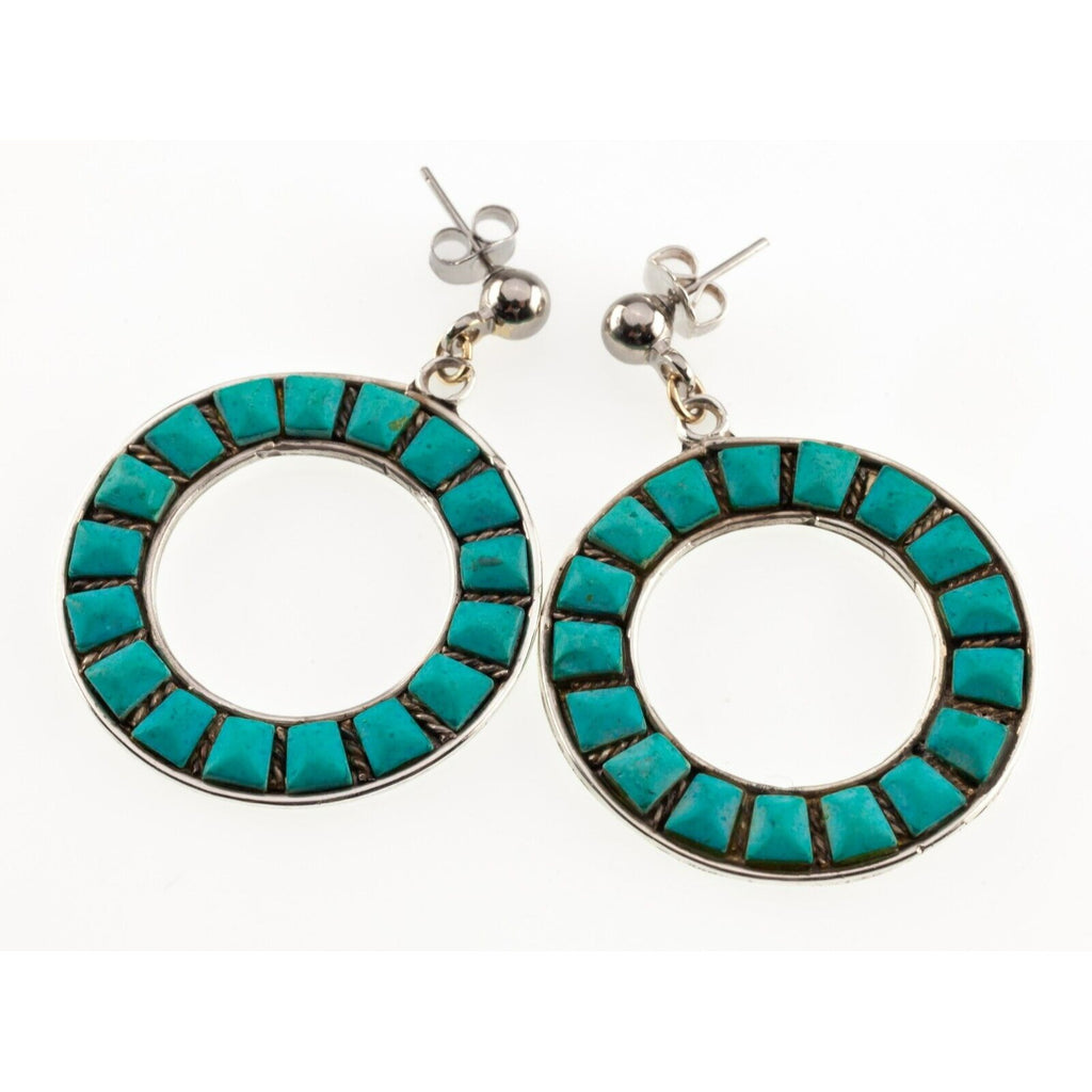 Sterling Silver JMC Turquoise Disk Pendant and Dangle Earring Set