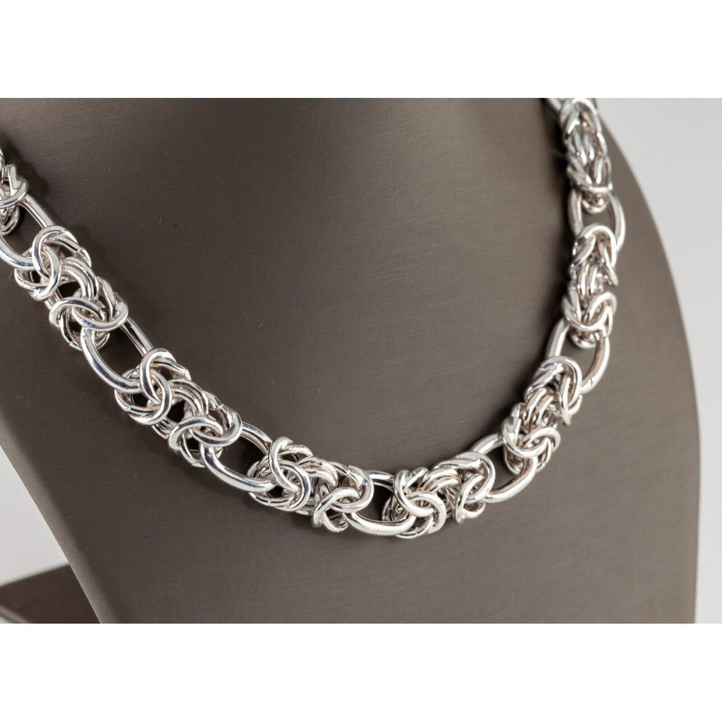 Sterling Silver Byzantine Chain Neclace Heavy Gorgeous 16.5"