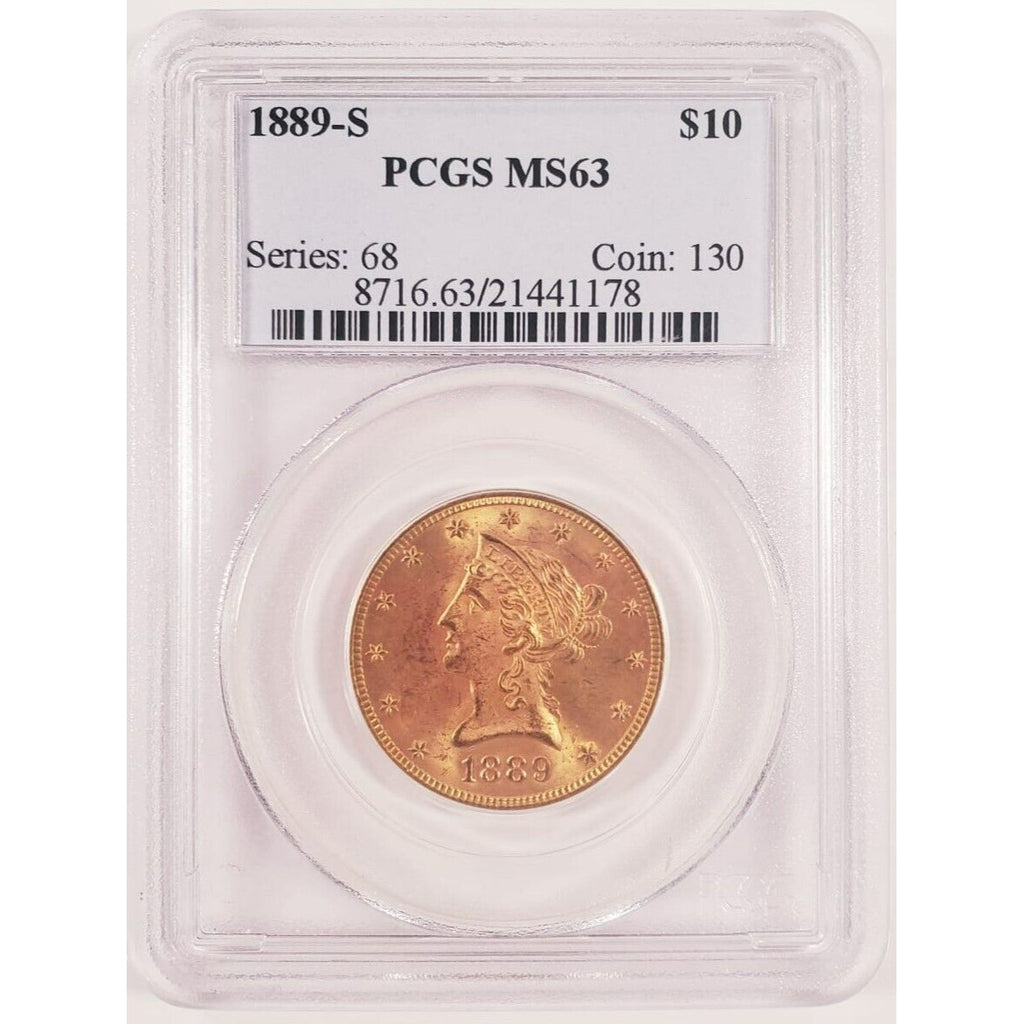 1889-S $10 Gold Liberty Eagle Graded by PCGS as MS-63! Gorgeous Early US Gold!