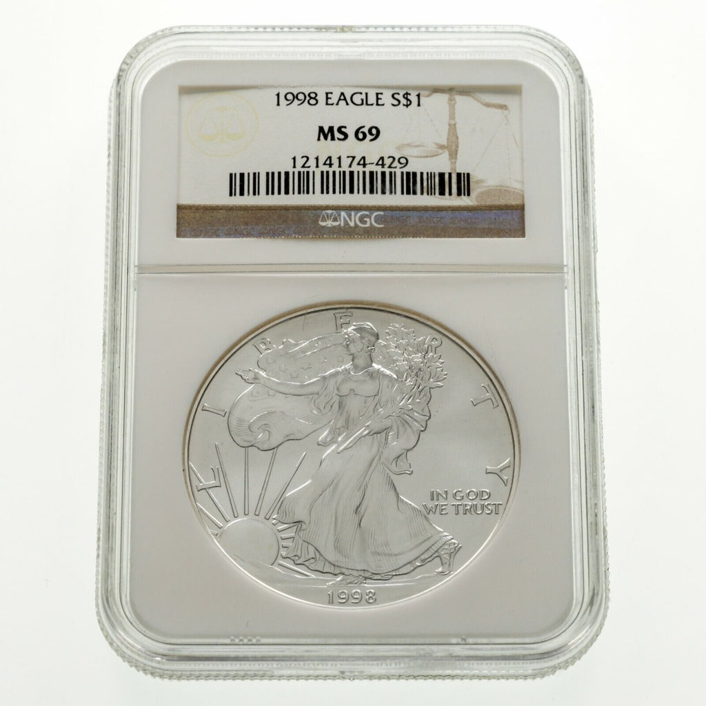 1998 $1 Silver Eagle Graded by NGC as MS-69! Near Perfect Eagle